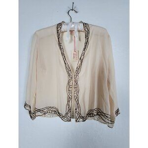 Gold Hawk Womens Beige Silk Beaded Trim Cardigan Shrug Jacket Medium New $165